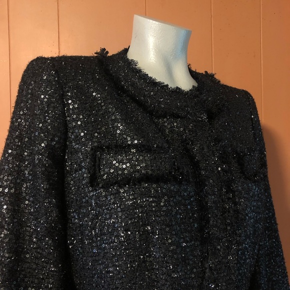NWT Chico’s Noelle Goldie Tweed Black Sequined Blazer S - Picture 8 of 13